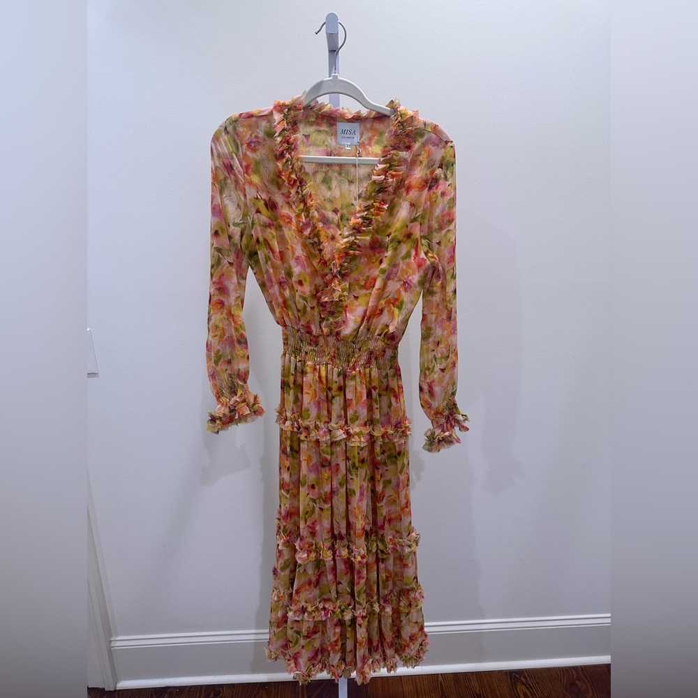 MISA Los Angeles Nora Dress XS NWT | Garden Floral Tiered Ruffle Midi - Picture 4 of 7